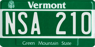 VT license plate NSA210