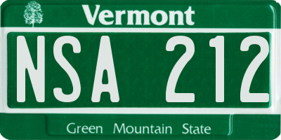 VT license plate NSA212