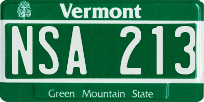 VT license plate NSA213