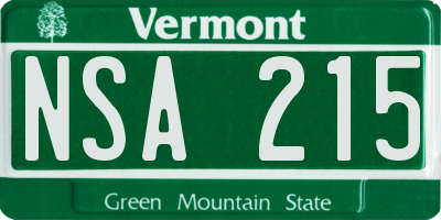 VT license plate NSA215