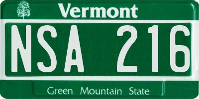 VT license plate NSA216