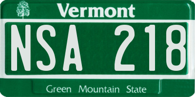VT license plate NSA218