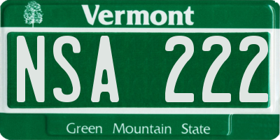 VT license plate NSA222