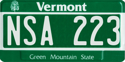 VT license plate NSA223
