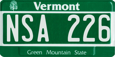 VT license plate NSA226