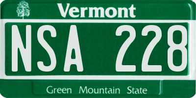 VT license plate NSA228