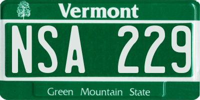 VT license plate NSA229