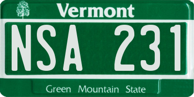 VT license plate NSA231