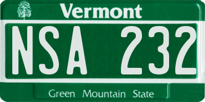 VT license plate NSA232