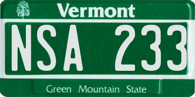 VT license plate NSA233