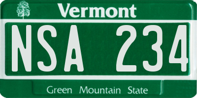 VT license plate NSA234