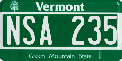 VT license plate NSA235