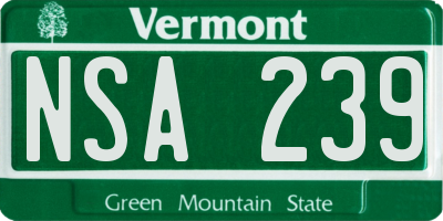 VT license plate NSA239