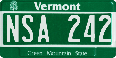 VT license plate NSA242