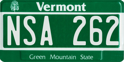 VT license plate NSA262