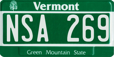 VT license plate NSA269