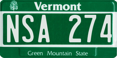 VT license plate NSA274