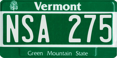 VT license plate NSA275