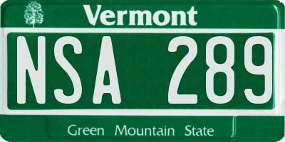 VT license plate NSA289