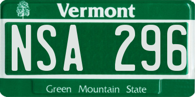 VT license plate NSA296