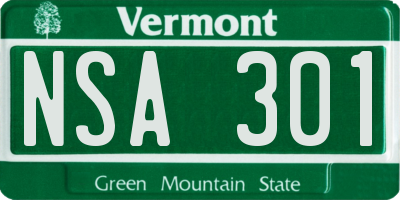 VT license plate NSA301