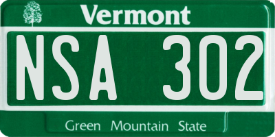 VT license plate NSA302