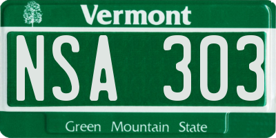 VT license plate NSA303