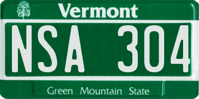 VT license plate NSA304
