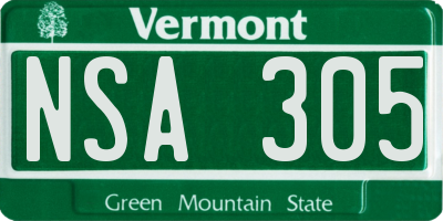 VT license plate NSA305