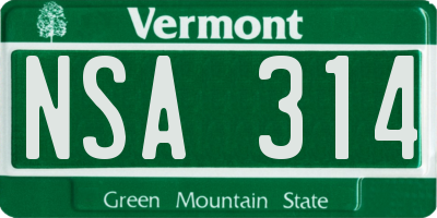 VT license plate NSA314
