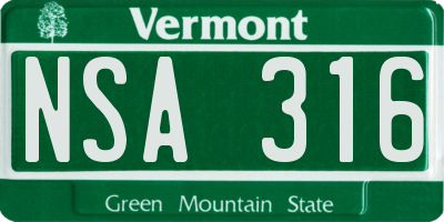 VT license plate NSA316
