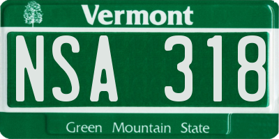 VT license plate NSA318