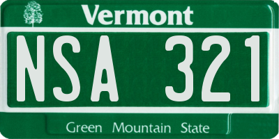 VT license plate NSA321