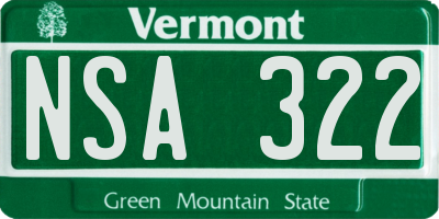 VT license plate NSA322