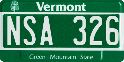 VT license plate NSA326