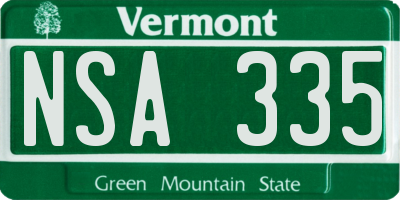 VT license plate NSA335