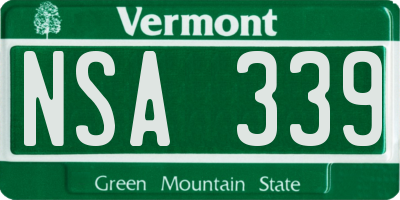 VT license plate NSA339