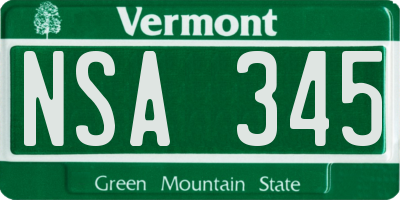 VT license plate NSA345