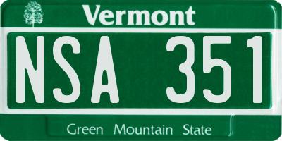 VT license plate NSA351