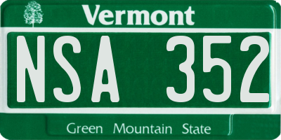 VT license plate NSA352
