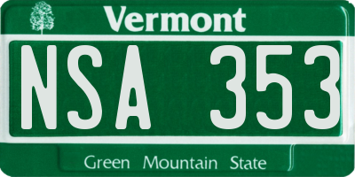 VT license plate NSA353