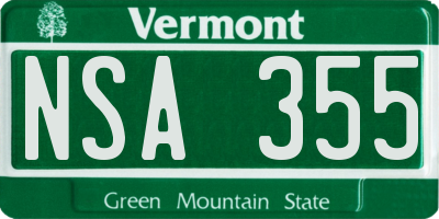 VT license plate NSA355