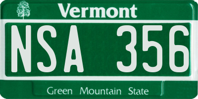 VT license plate NSA356