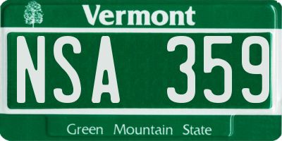 VT license plate NSA359