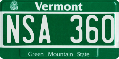VT license plate NSA360