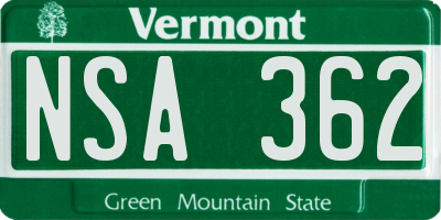 VT license plate NSA362