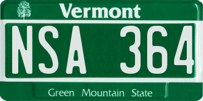 VT license plate NSA364