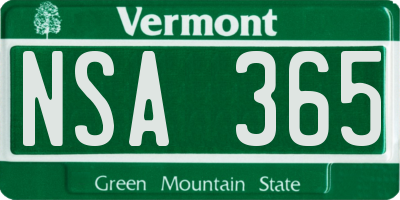 VT license plate NSA365