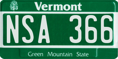 VT license plate NSA366