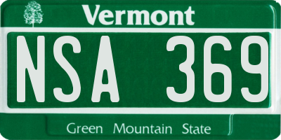 VT license plate NSA369